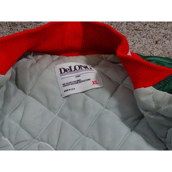 Vtg Unique Delong Green Orange Satin Bomber Jacket XL Made in USA Workwear - Picture 8 of 8